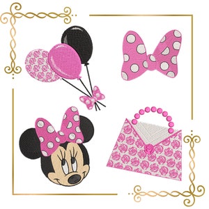 Minnie and her accessories embroidery design to the direct download.