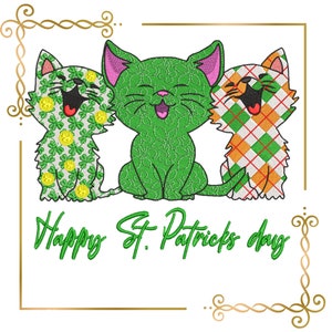 Super Fashion Kitties,  cartoon character, sankt patrick's day, 2 Sizes embroidery design to the direct download.