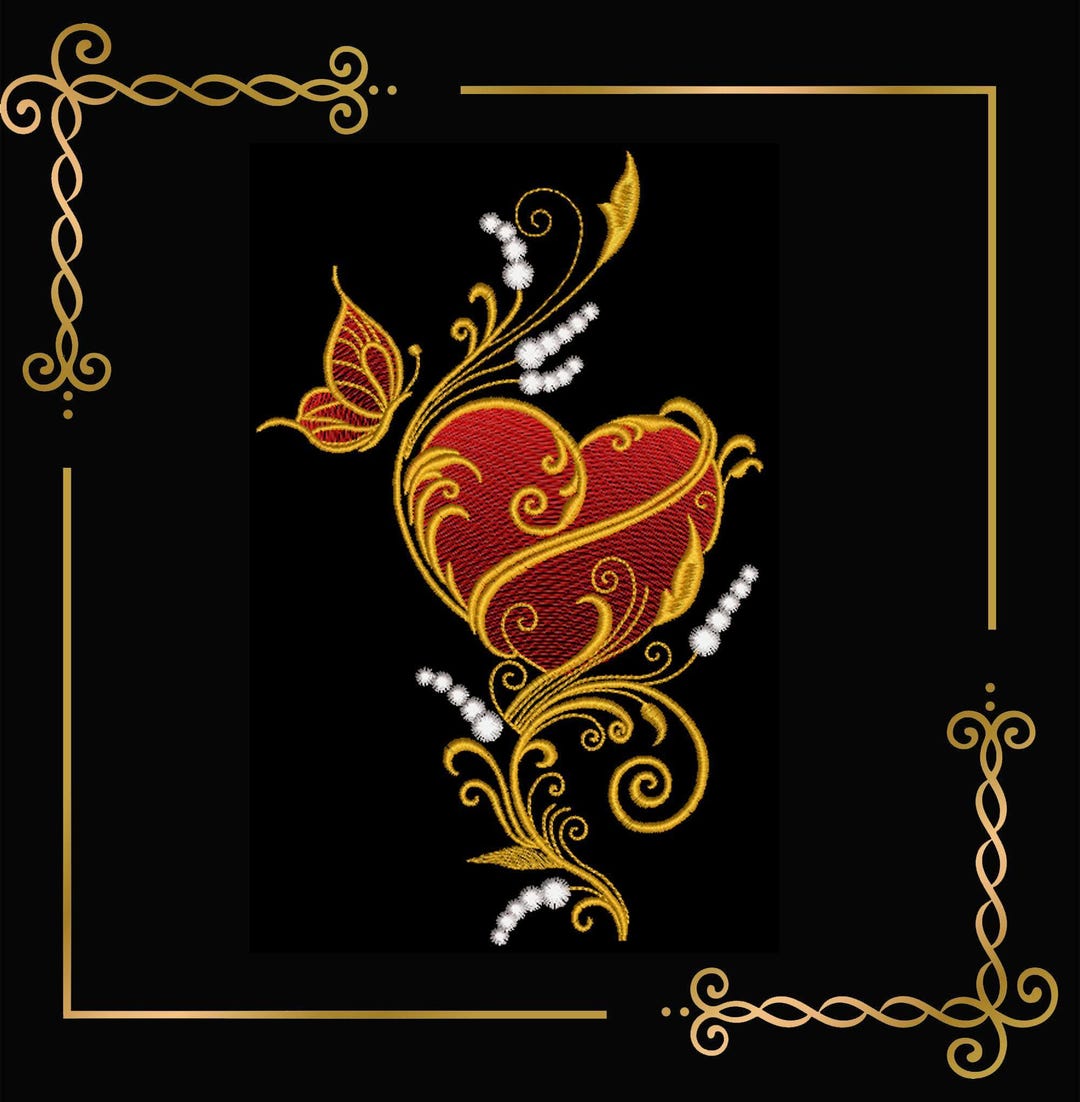 Floral Butterfly Heart Machine Embroidery Design | Filigree Pattern ...