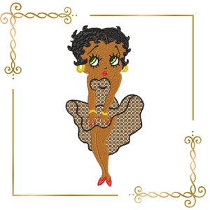 Afroamericano, Betty, Boop, Fashionista, parodia, 2 opzioni di ricamo da scaricare direttamente.
