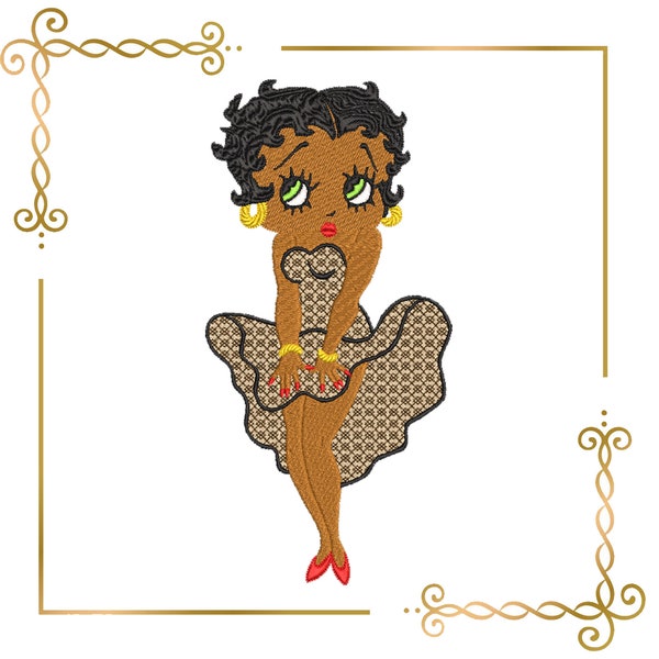African American, Betty, Boop, Fashionista,  parody, 2 options embroidery design to the direct download.