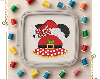 Mouse Christmas Embroidery Design: Santa Hat, Polka Dot Bow (Digital Pattern)