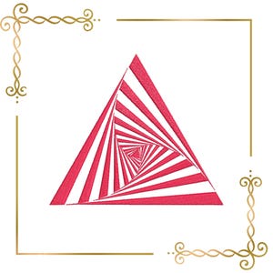 Diseño de bordado con ilusión óptica de triángulo geométrico – Patrón espiral abstracto