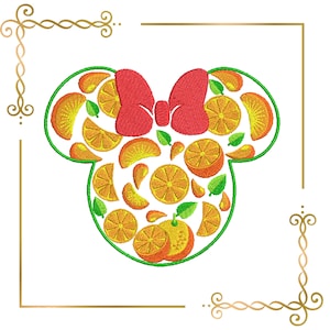 Minnie, Head, Mouse, Summer, Orange, 2 Sizes embroidery design to the direct download.
