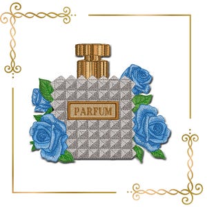 Parisian Perfume Bottle Embroidery Design: Roses, MOM (Digital Download)