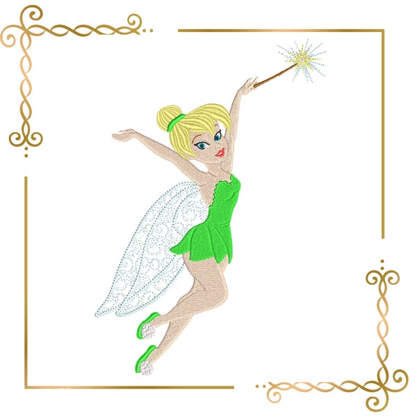 Princess, Fabulous, Fairy, 2 Sizes, Embroidery machine design, Tinker Bell, Flying with a magic wand, to the direct download.