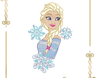 Princess, Winter Snow Princess, Girl Elsa with Braid and Snowflake | Winter Fairy Tale Machine Embroidery File