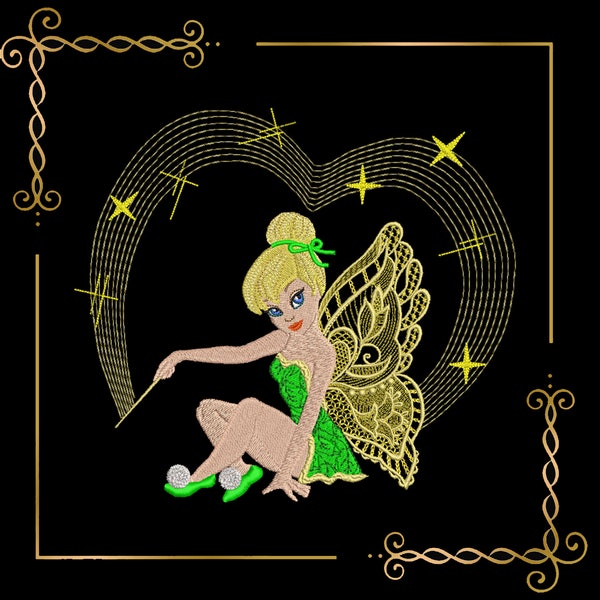 Princess Fabulous Fairy  Tinker Bell with a magic wand 2 Sizes embroidery design to the direct download.
