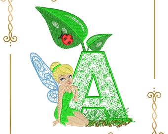 Tinker Bell Letter A Applique: Princess Embroidery Design (Digital Download)
