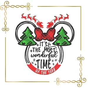 Minnie Mouse, Christmas  Trees 2 Sizes Christmas Greetings embroidery design to the direct download