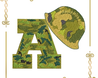 Letra A, capacete militar, exército - Desenho para bordado à máquina (Download instantâneo)