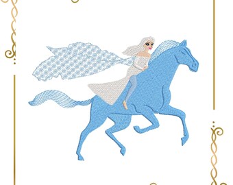 Princess Elsa on a horse Winter  Frozen embroidery design to the direct download.