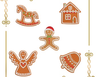 Gingerbreads holiday Christmas numérique Broderie machine et Motifs de broderie