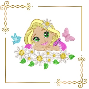 Princess daisy butterfly bird  2 Sizes embroidery design digital