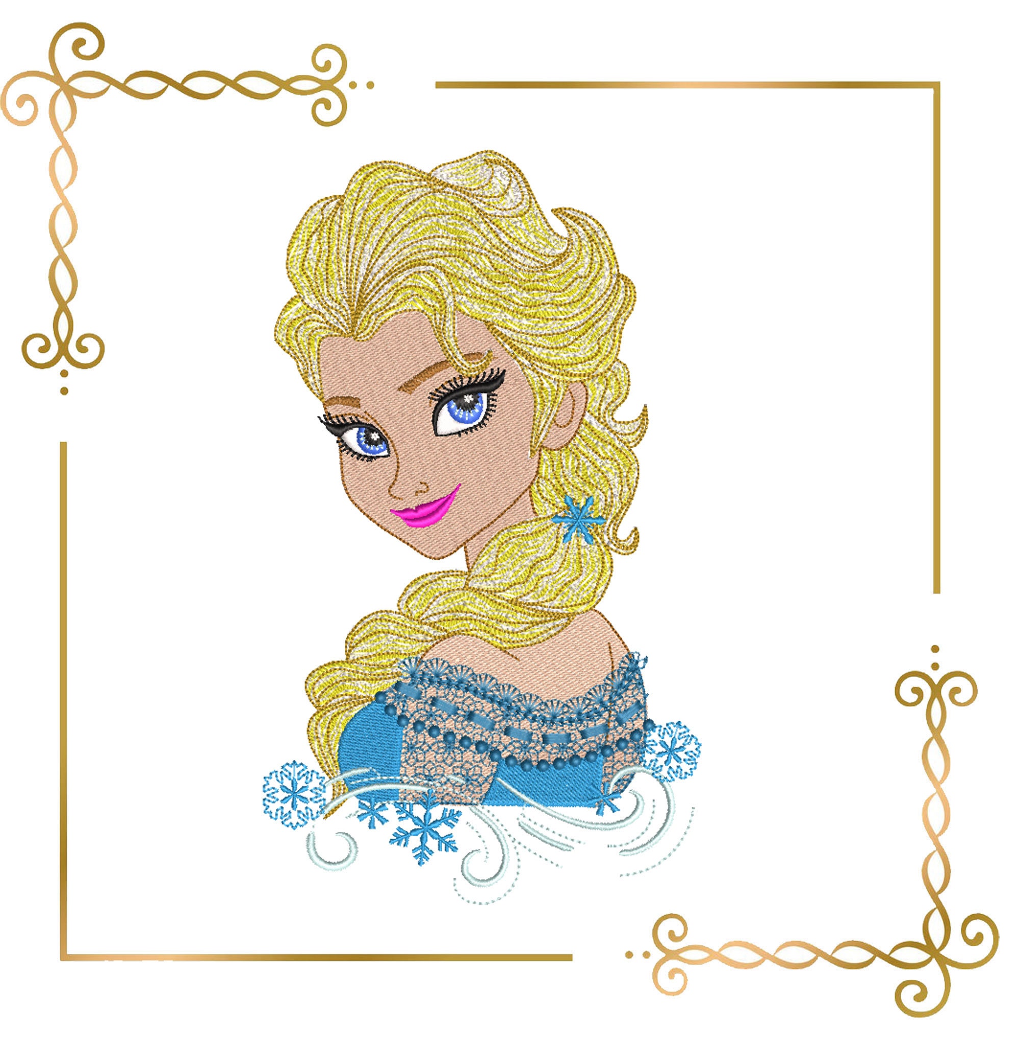 Princess, Elsa, Winter frozen, snowflakes, embroidery design to the direct download.