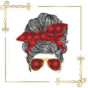 Mother&#39;s day, Mom Life  Hair,  plaid bow, Embroidery design to the direct download.