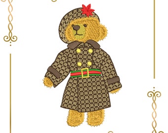 Fashion Teddy Bear Embroidery Design: Two-Sided Cartoon Cub (Digital Download)