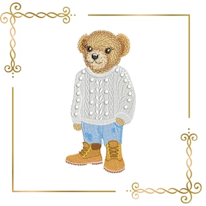 Osito de peluche de moda súper moderna, bordado digital, bordado a máquina, diseños de bordado, archivos de bordado
