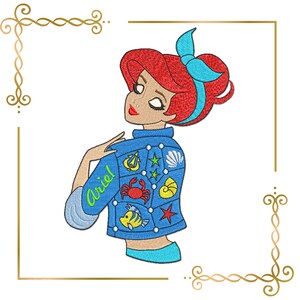 Modern Princess Ariel  2 Sizes  embroidery design to the direct download.