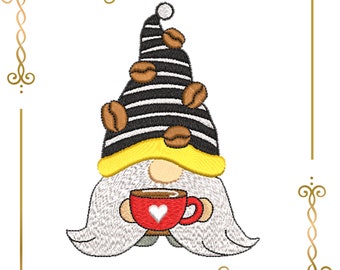 Gnome, Coffee Gnome, Coffee, Cute characters Embroidery Design  Instant Download