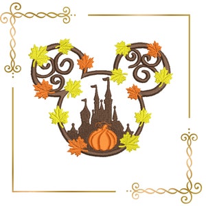 Ratón, Otoño, Halloween, Cabeza, Diseño de bordado de 2 tamaños para descarga directa