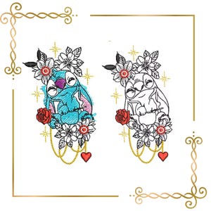 Cartoon Modern Stitch for Valentines day  with Rose and Heart Chain Embroidery design 2 variantes