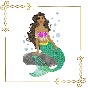 Princess Ariel, Afro American embroidery design to the direct download