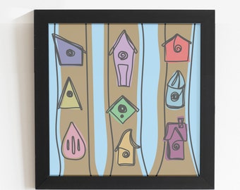 Bird House Digital Download Wall Art Square