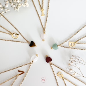 Colar feminino personalizável, colar longo feminino, colar de pedras naturais, pingente inicial, pingente de pedras naturais, presentes para ela