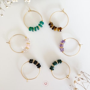 Gouden cirkel oorbellen, steencirkel oorbellen, halfedelstenen oorbellen, natuursteen oorbellen, amethist oorbellen, sieraden stenen