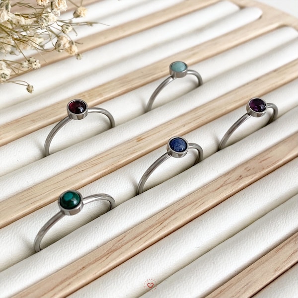 Anneaux en pierre naturelle, anneaux en améthyste, anneaux en pierre de cristal, anneaux en pierre semi-précieuse, anneaux en acier inoxydable, anneaux réglables
