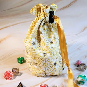 Bee Honeycomb Dice Bag: Large Drawstring Pouch for DnD