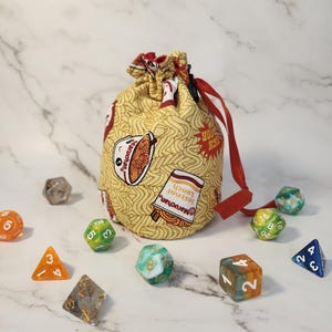 Ramen Noodle Dice Bag Pouches Drawstring | Small Size | Holding for DnD Dice, Gaming Minis, Tokens, Card Decks, Coins, Gems