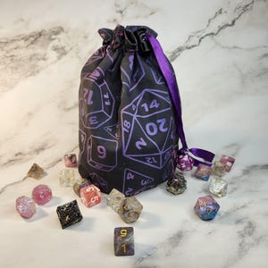 Black/Ombre Dice Bag: Handmade Drawstring Pouch DnD LARGE
