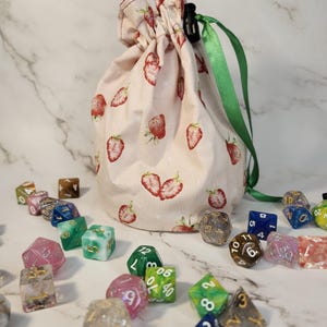 Strawberry Dice Bag: Handmade Drawstring Pouch for DnD