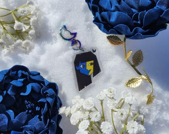 Breloque ENA en acrylique double face 5 cm avec clip lune irisé