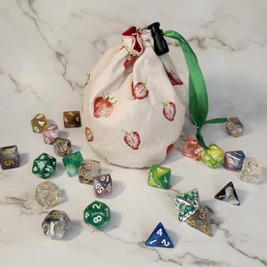 Pink Strawberry Dice Bag: Small Drawstring Pouch for DnD