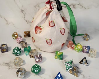 Pink Strawberry Dice Bag: Small Drawstring Pouch for DnD
