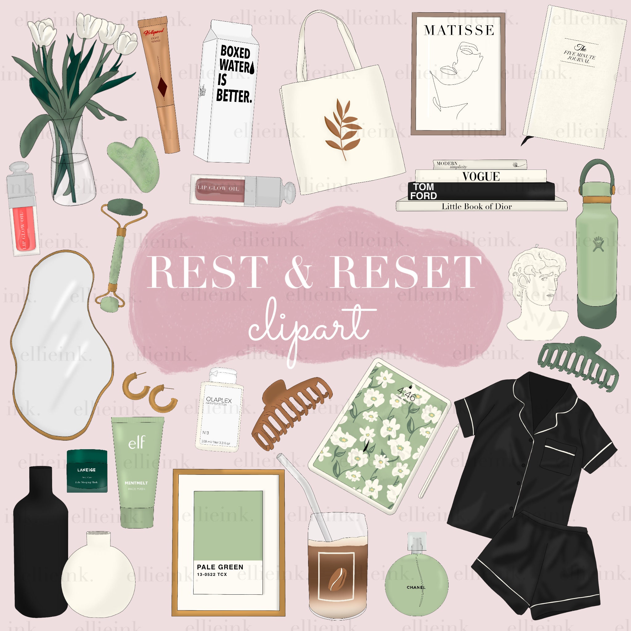 REST \u0026 RESET Bundle That Girl Clipart Planner Stickers Matcha Coffee  Influencer - Etsy, image size:2048x2048