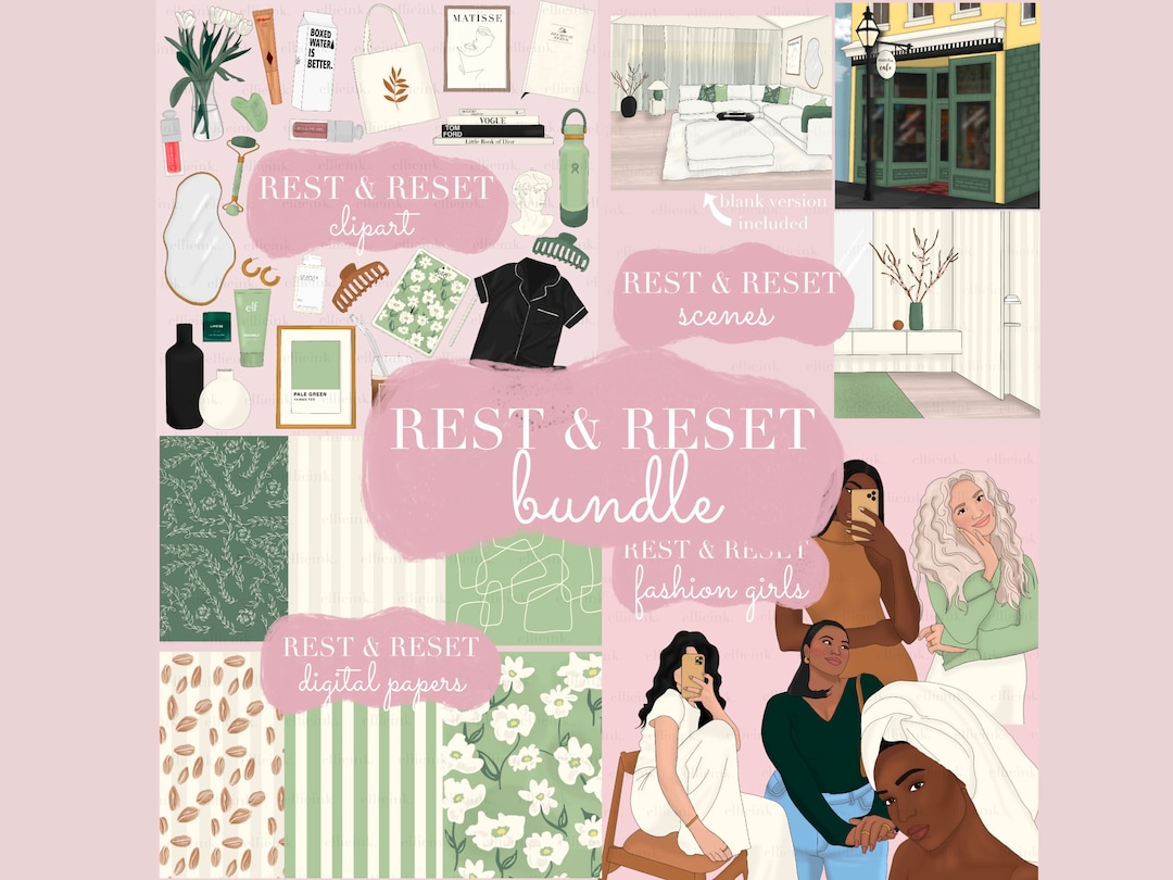 REST \u0026 RESET Bundle That Girl Clipart Planner Stickers Matcha Coffee  Influencer - Etsy, image size:1080x810