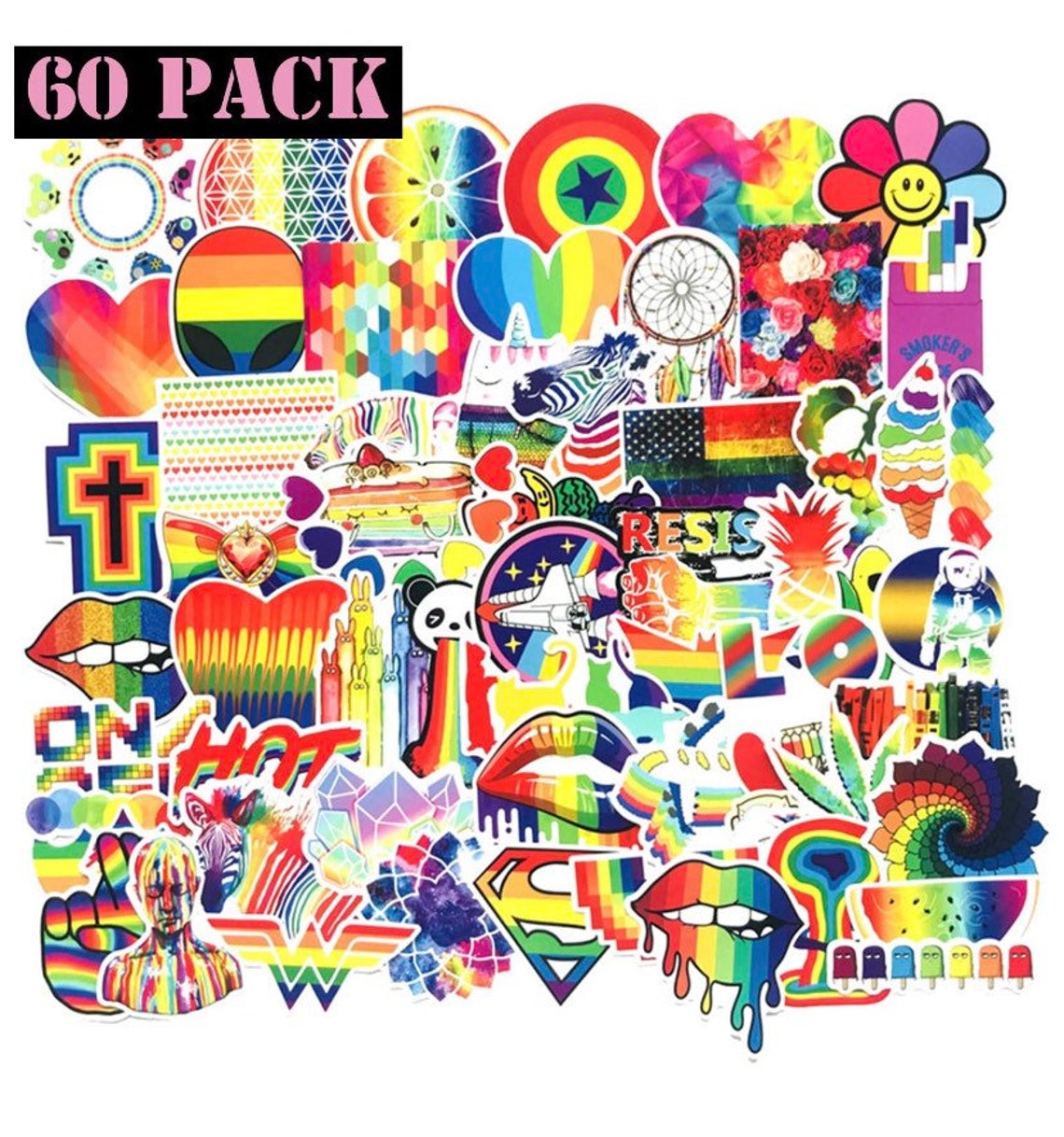 60 Pack Assorted Rainbow Pride Stickers Great For Back To | Etsy