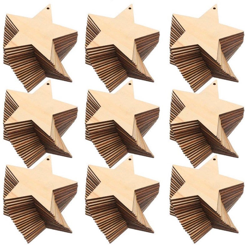 Wood Star Cutouts 3 Hanging Ornaments with Strings 20 50 Etsy