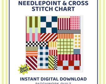 Beginner Needlepoint Pattern PDF Patchwork Quilt Design Digital Download Easy Needlepoint Chart