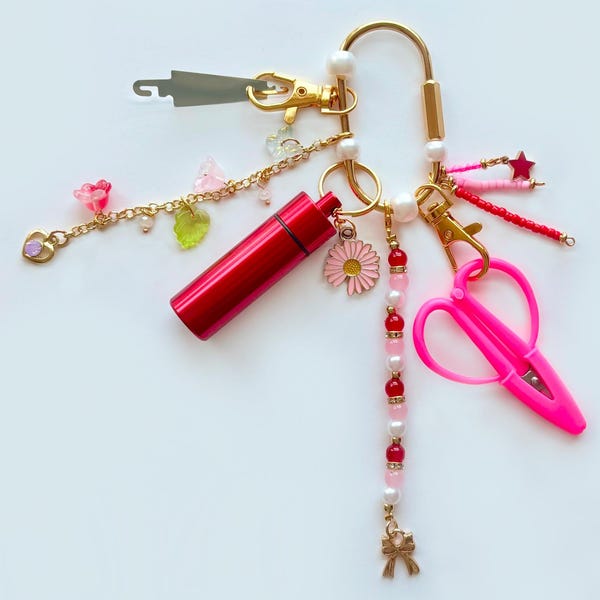 Needlepoint Bag Charm Tool Kit | Scissors, Needle Threader, Keychain | Embroidery Project Accessory