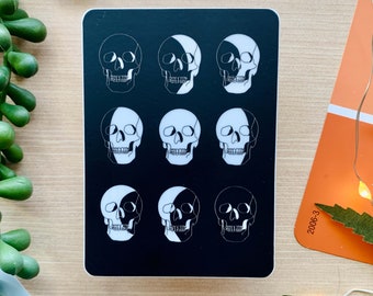 Skull Moon Phases Sticker – Matte Vinyl, Water Resistant