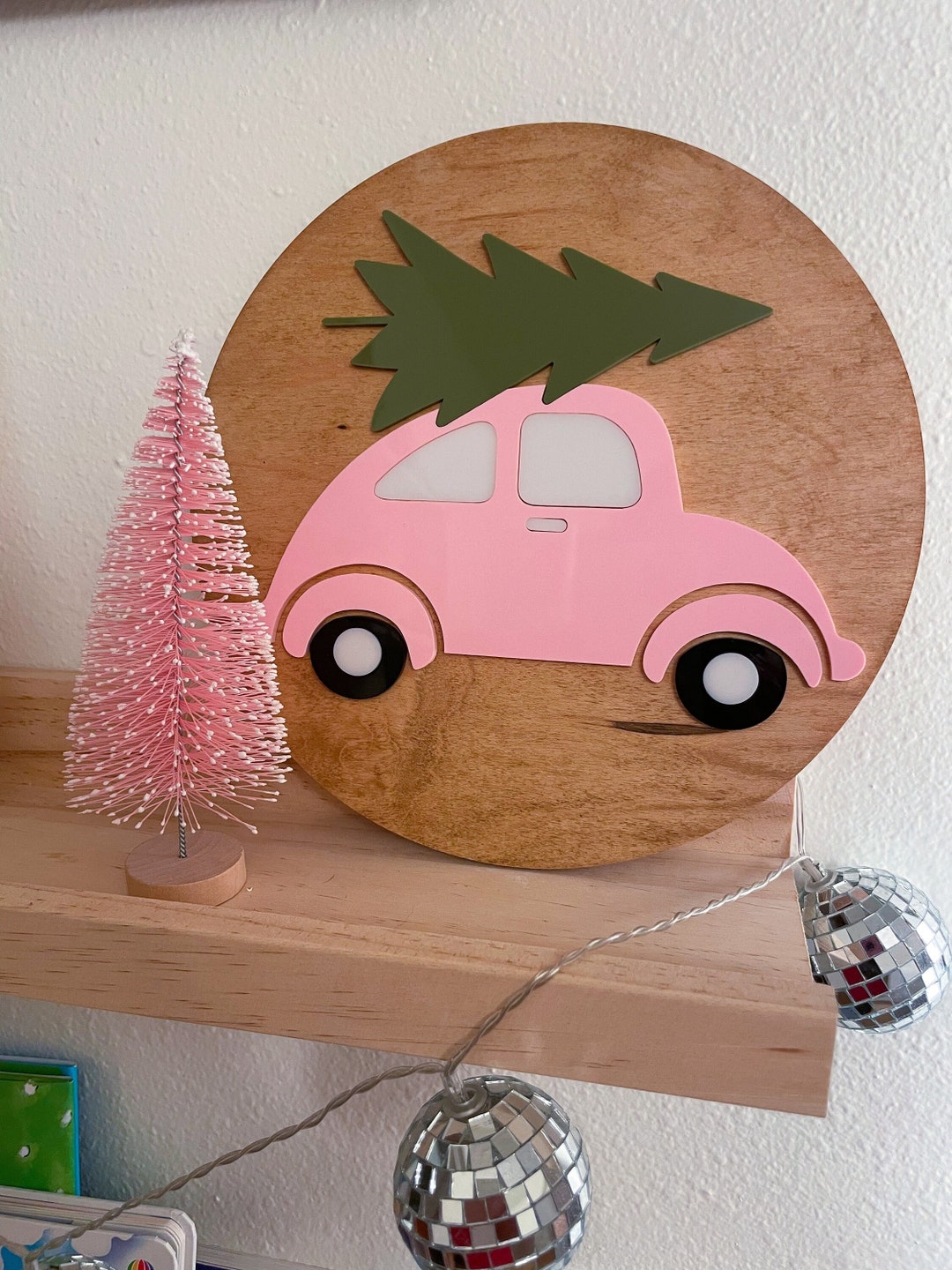 Vintage Car Christmas Vintage Car Christmas Decor Boho Car Sign Pink