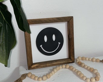 Smiley Face 3D Wood Sign, Boho Sign, Retro Decor, Dorm Room, Bedroom, Playroom Sign