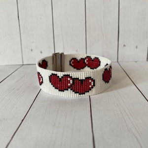 Red Heart Beaded Bracelet-Valentine&#39;s Day Jewelry, Summertime Jewelry, Cute Heart Bracelet, Heart Bracelet-Miyuki Heart Bracelet