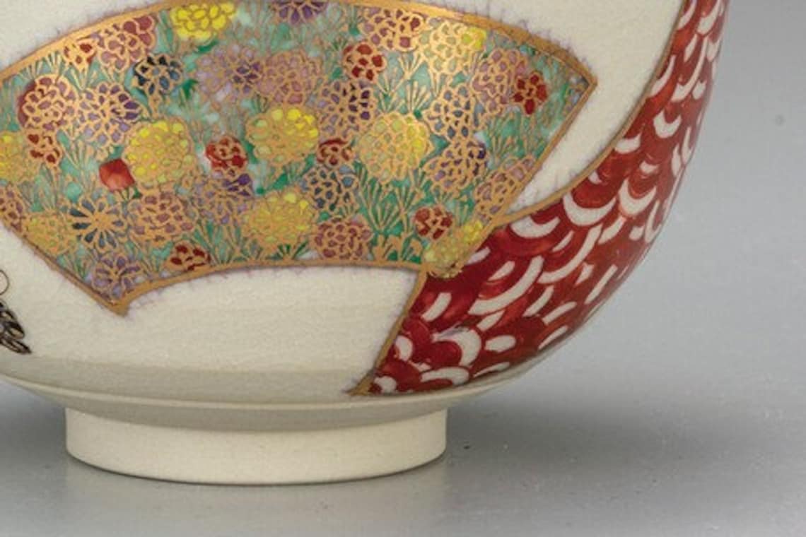 Japanese Kutani Yaki Kutani Ware Pottery Matcha Bowl Japanese Etsy