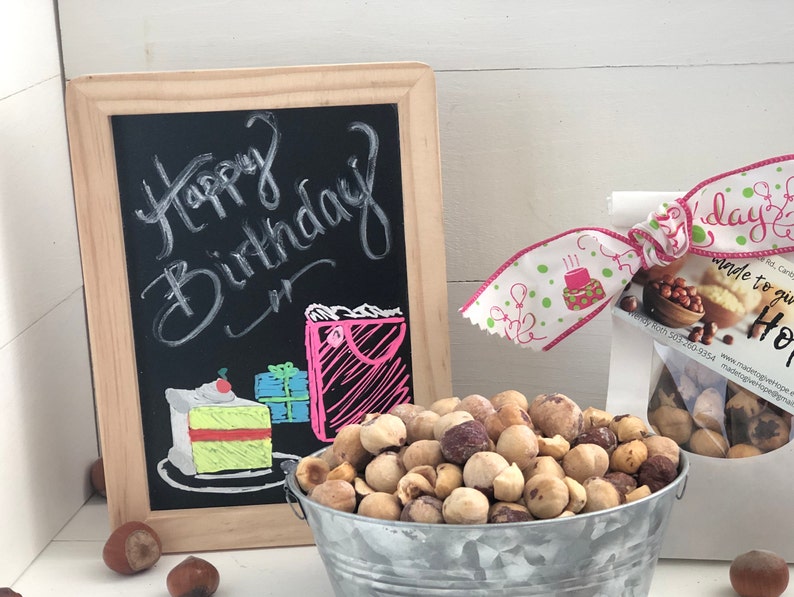 Happy Birthday YUMMY-licious Hazelnuts: Perfect HEALTHY Gift, Party Treat & Party Favor for Everyone you Appreciate GF,Low Carb,Keto image 1